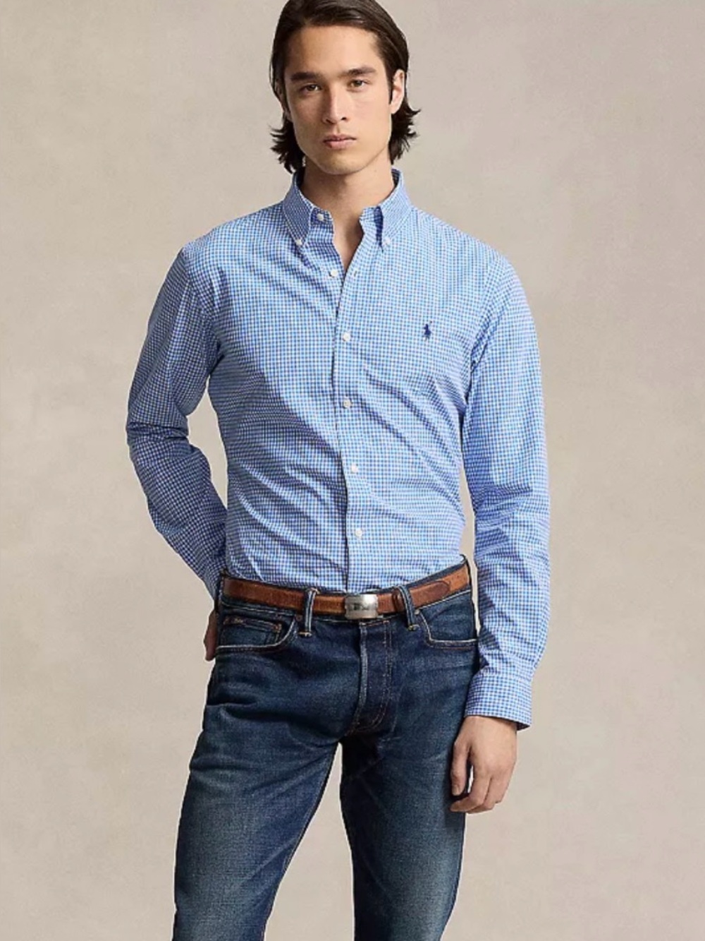 Polo Ralph Lauren Men's Classic Gingham  Poplin Shirt Blue/White Size XXL